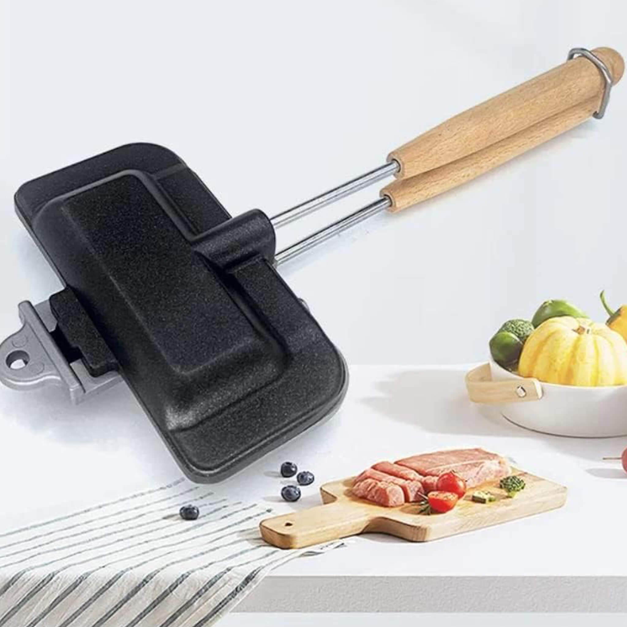 PRETYZOOM Non-Stick Double-Sided Sandwich Frying Pan For Toast Eggs And More Ergonomic Handle Practical
