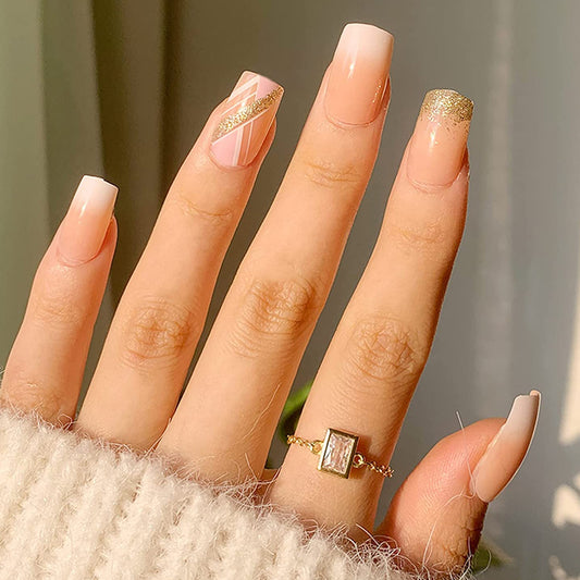 French-Style Medium Square Press-On Nails