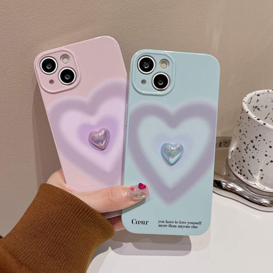 Gradient Heart 3D Plating Heart Pearl Case for Apple iPhone