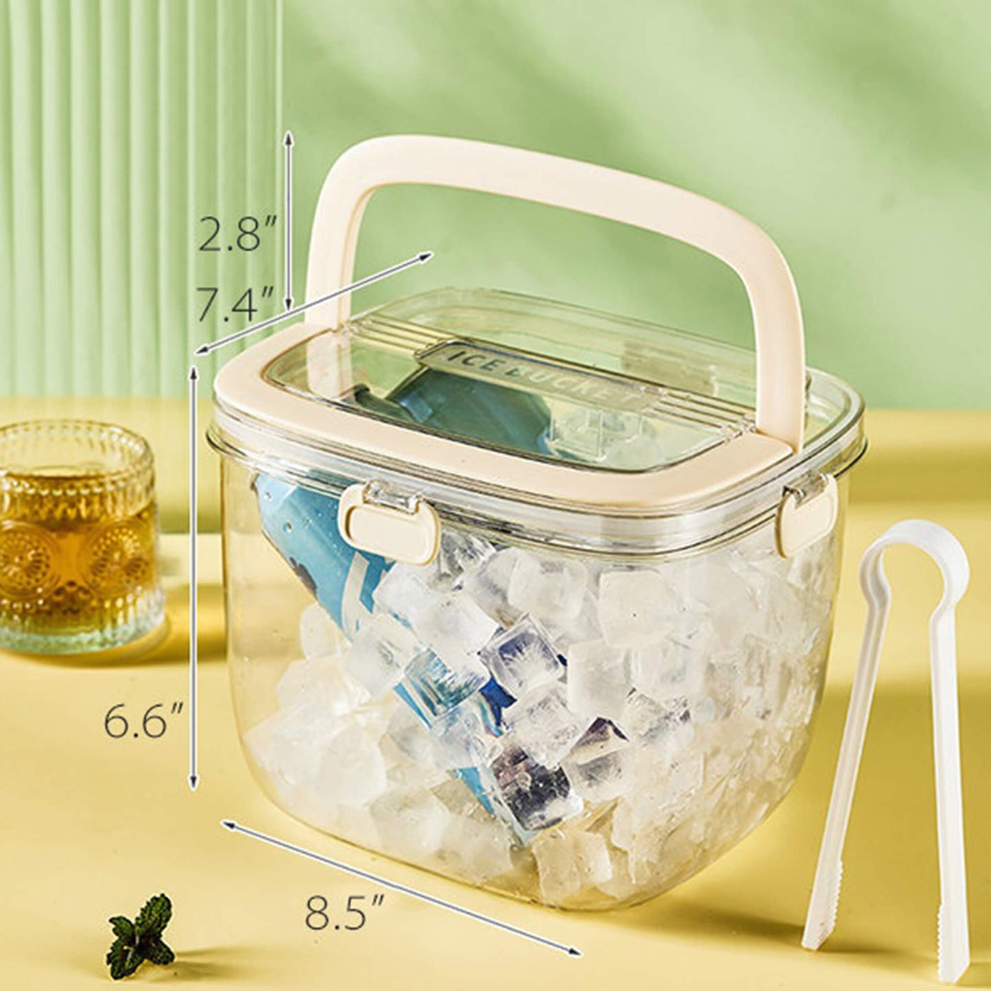 Portable Transparent Ice Bucket with Silicone Lid and Handle