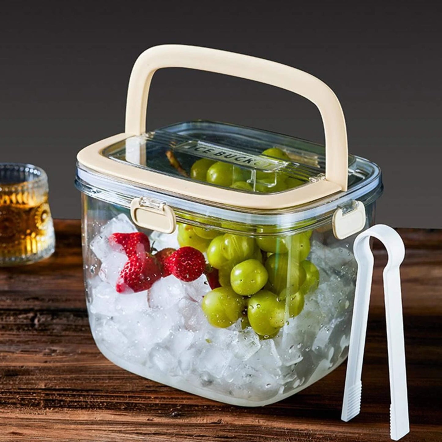Portable Transparent Ice Bucket with Silicone Lid and Handle
