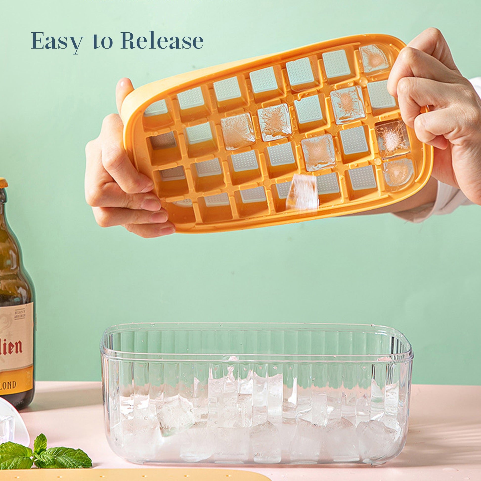 REFFU Ice Cube Tray with Lid and Bin, Upgraded Press to Release All Ice  Design 24 Stackable Ice Trays for Freezer with Ice Bin, Scoop, Tong.  Durable